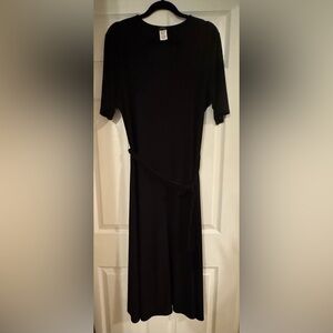 MSK Classic Black Belted Midi Dress
